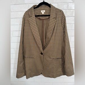 Ana A New Approach Women’s Tan and Brown Gingham Plaid Suit Jacket Blazer Size L